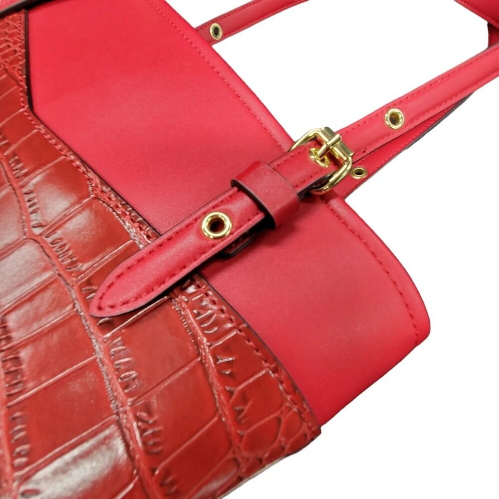 Anne Klein Red Croc Embossed Perfect Tote Red Bucket Shoulder Bag Gold-Tone Acce - Picture 3 of 16